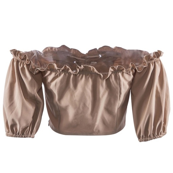 🆕Hayden Nude Lace Up Off the Shoulder Crop Top - Picture 5 of 7